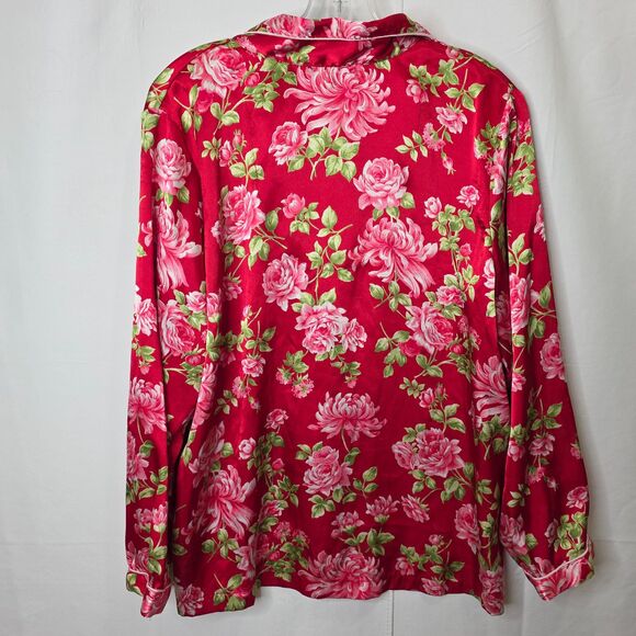 Victoria’s Secret PINK Pajama Set Women’s L Red Floral Satin Ribbon Trim Cozy - Picture 5 of 13
